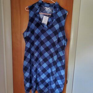 Women's Crown & Ivy Sleeveless Blue Plaid Dress - Size XXL